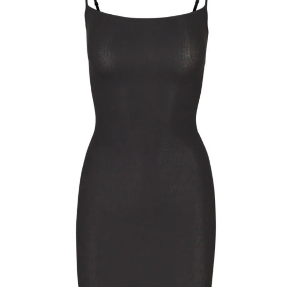 Black soft lounge slip dress skims